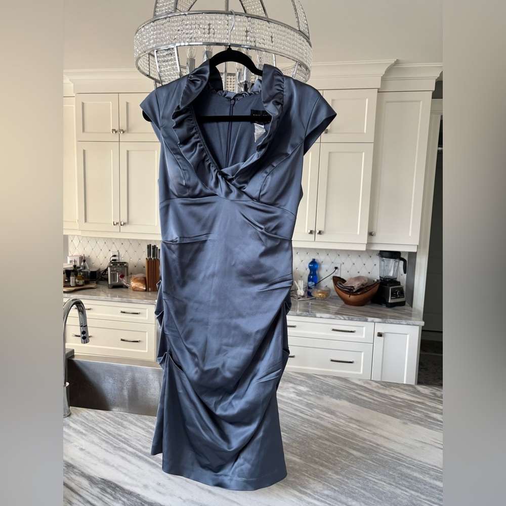 XSCAPE satin look dress for evening or gala events size 14 P in blue shade